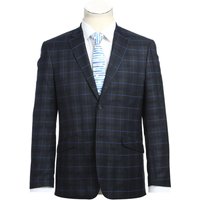 Mens Navy Plaid Suit Slim Fit Two Button Suit In Dark Blue Wide Windowpane Plaid — Costumes et vestons pour hommes