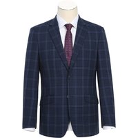 Mens Navy Plaid Suit Slim Fit Two Button Stretch Suit In Dark Navy Wide Windowpane Plaid — Costumes et vestons pour hommes