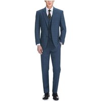 Mens Navy Plaid Suit Two Button Classic Fit Vested Suit In Navy Blue Windowpane Plaid