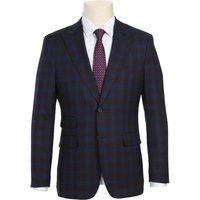 Mens Navy Plaid Suit Designer Two Button Slim Fit Peak Lapel Suit In Navy Blue & Burgundy Windowpane Plaid Check — Costumes et vestons pour hommes