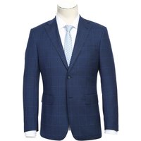 Mens Navy Plaid Suit Designer Two Button Slim Fit Notch Lapel Suit In Dark Navy Blue Windowpane Plaid Check — Costumes et vestons pour hommes