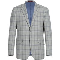 Mens Gray Plaid Suit Two Button Slim Fit Two Piece Suit In Light Grey & Blue Windowpane Plaid — Costumes et vestons pour hommes