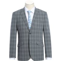 Mens Gray Plaid Suit Two Button Slim Fit Two Piece Hack Pocket Stretch Suit In Grey Windowpane Plaid — Costumes et vestons pour hommes