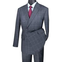 Mens Gray Plaid Suit Double Breasted Bold Windowpane Plaid Suit In Grey — Costumes et vestons pour hommes