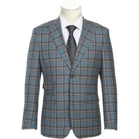 Mens Gray Plaid Suit Designer Two Button Slim Fit Peak Lapel Wool Suit In Grey Windowpane Plaid Check — Costumes et vestons pour hommes