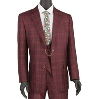 Mens Burgundy Plaid Suit Double Breasted Bold Windowpane Plaid Suit In Burgundy — Costumes et vestons pour hommes