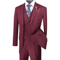 Mens Burgundy Plaid Suit 2 Button Double Breasted Vest Plaid Suit In Burgundy