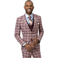 Mens Burgundy Plaid Suit Two Button Modern Fit Peak Lapel Double Breasted Vest Suit In Burgundy Windowpane Plaid — Costumes et vestons pour hommes