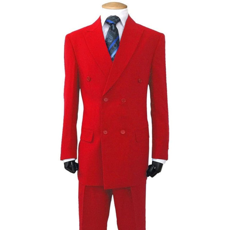 Mens Poplin Suit - Summer Light Weight Fabric Red Double Breasted Poplin Suit - Classic Fit For Men — Costumes et vestons pour hommes