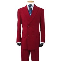 Mens Poplin Suit - Summer Light Weight Fabric Burgundy Men's Classic Fit Double Breasted Poplin Suit