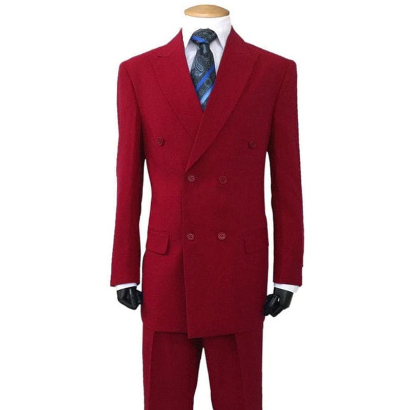 Mens Poplin Suit - Summer Light Weight Fabric Burgundy Men's Classic Fit Double Breasted Poplin Suit — Costumes et vestons pour hommes