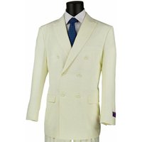 Costume en popeline pour hommes - Costume d'été en popeline classique à double boutonnage en tissu léger pour hommes - ivoire, coupe traditionnelle