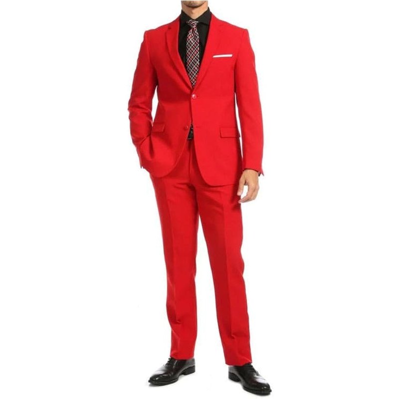 Mens Poplin Suit - Summer Light Weight Fabric Red Poplin Suit For Men - Modern Fit Two Button Style — Costumes et vestons pour hommes