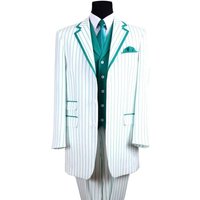 Mens Blue Pinstripe Suit 3 Button Vested Barbershop Quartet Suin In White With Turquoise Pinstripes