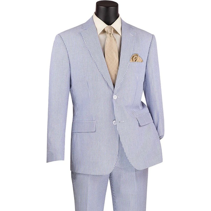 Mens Blue Pinstripe Suit Two Button Vested Hybrid Fit Micro Mini Pinstripe Business Suit In Navy Blue — Costumes et vestons pour hommes