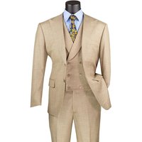 Men's Summer Sharkskin Suit With Double Breasted Vest In Tan