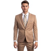 Men's One Button Peak Lapel Basic Slim Fit Suit In Dark Taupe