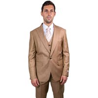 Men's One Button Peak Lapel Vested Stacy Adams Sharkskin Suit In Taupe