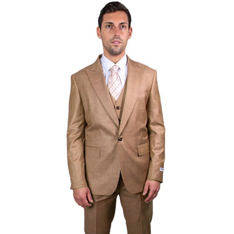 Men's One Button Peak Lapel Vested Stacy Adams Sharkskin Suit In Taupe — Costumes et vestons pour hommes