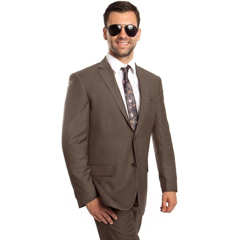 Men's Two Button Regular Fit Micro Pinstripe Business Suit In Taupe — Costumes et vestons pour hommes
