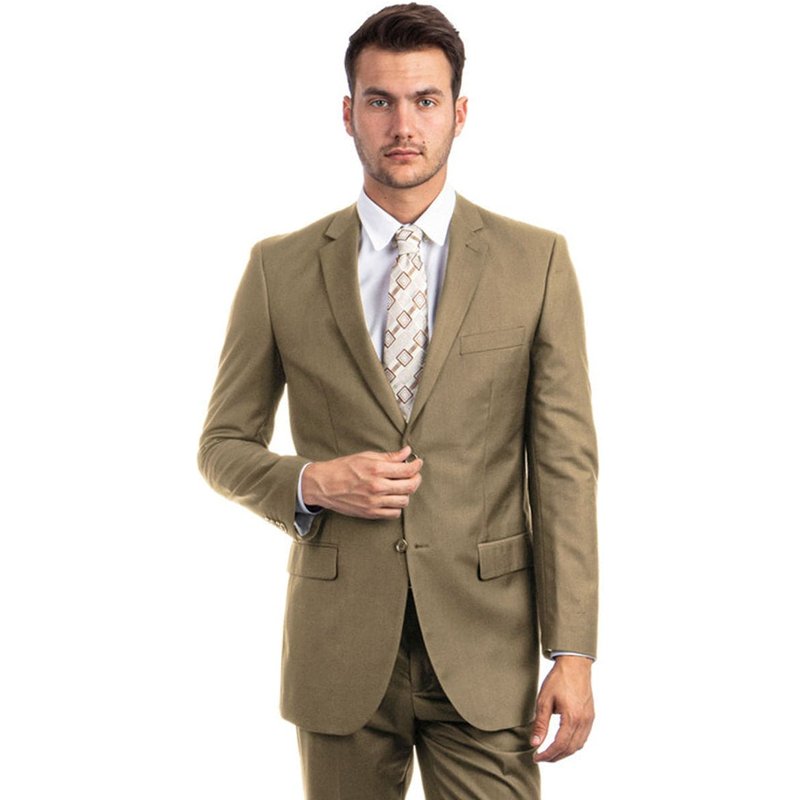 Men's Two Button Basic Modern Fit Business Suit In Dark Taupe — Costumes et vestons pour hommes