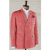 Pinstripe Blazer for Men - Bold Pinstripe Sport Jacket Perfect for Casual or Dressy in Red — Mens Suits & Blazers