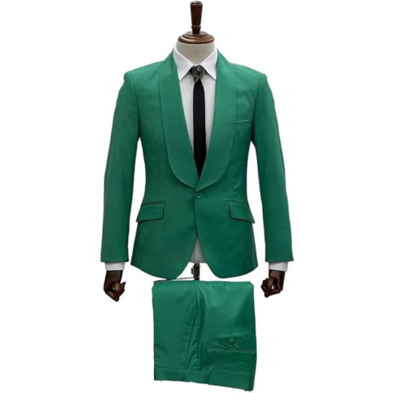 Emerald Green Tuxedo - Kelly Green Tuxedo - Aguesta Green Tuxedo Shawl Collar Single Button — Costumes et vestons pour hommes