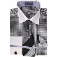 Men's Vintage Style Multi-colored Houndstooth Dress Shirt & Tie Package In Black
