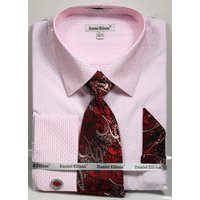 Men's French Cuff Mini Plus Patter Spread Collar Regular Fit Dress Shirt & Tie Set In White & Red