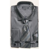 Men's Weave Pattern French Cuff Dress Shirt, Tie & Hanky Set In Black