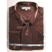 Men's Shiny Metallic Velvet Dress Shirt & Tie Set In Brown