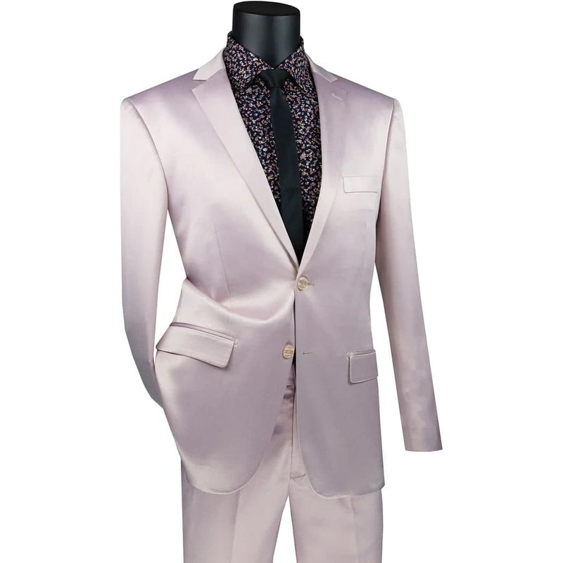 Men's Slim Fit Shiny Satin Prom & Wedding Sharkskin Blush Pink Suit — Costumes et vestons pour hommes