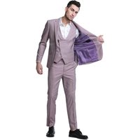 Men's One Button Double Breasted Vest Slim Fit Sharkskin Rose Pink Wedding Suit