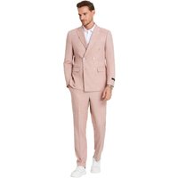 Men's Slim Fit Double Breasted Summer Pinstripe Rose Pink Suit