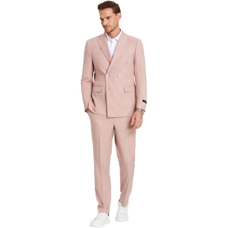 Men's Slim Fit Double Breasted Summer Pinstripe Rose Pink Suit — Costumes et vestons pour hommes