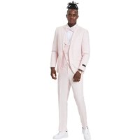 Men's One Button Double Breasted Vest Notch lapel Prom and Wedding Pink Suit