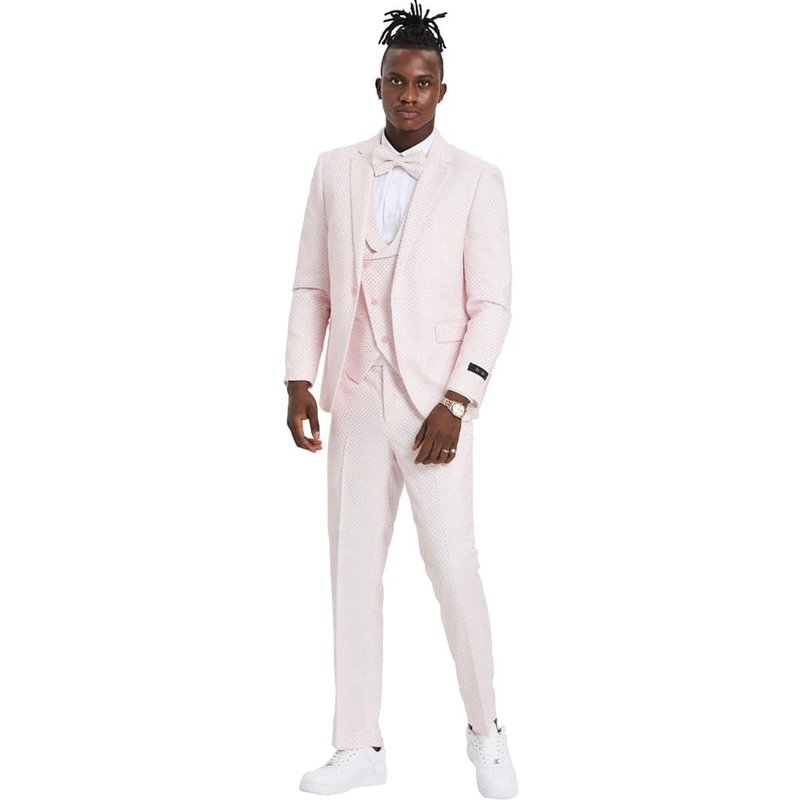 Men's One Button Double Breasted Vest Notch lapel Prom and Wedding Pink Suit — Costumes et vestons pour hommes