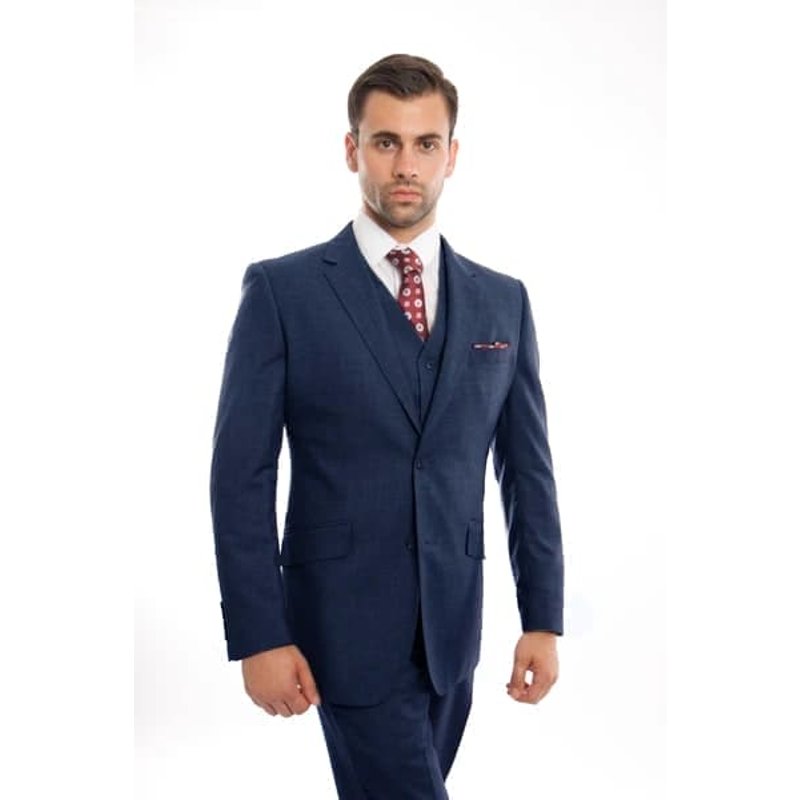 Indigo Blue Wool Modern Fit 3 Piece Suit — Costumes et vestons pour hommes