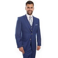Blue Wool Windowpane Vested Suit