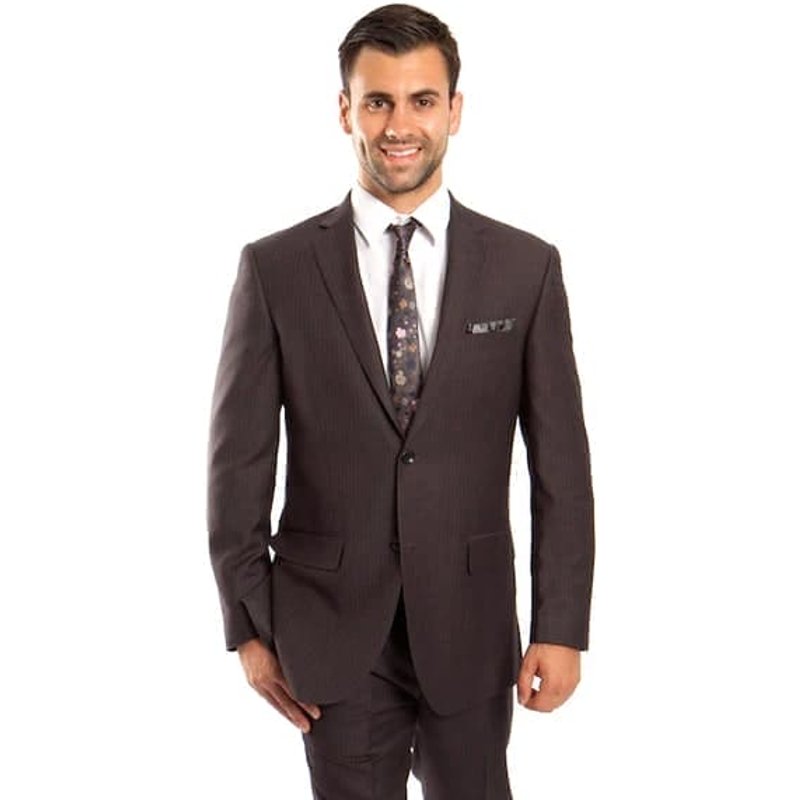Dark Olive Green 100% Wool Stripe 2 Button Suit — Costumes et vestons pour hommes