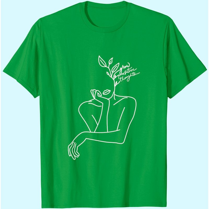Line Drawing Art T-shirt, Grow Positive Thoughts, Face Shirts, Artistic Shirts, Abstract Drawing T Shirt — T-shirts pour hommes