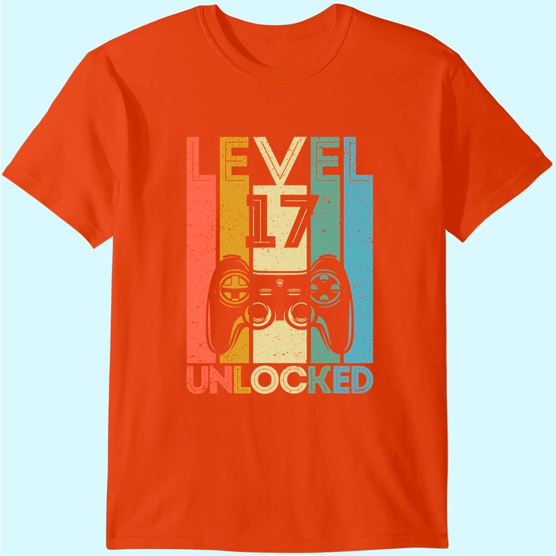 Level 17 Unlocked Shirt Funny Video Gamer 17th Birthday Gift T-shirt