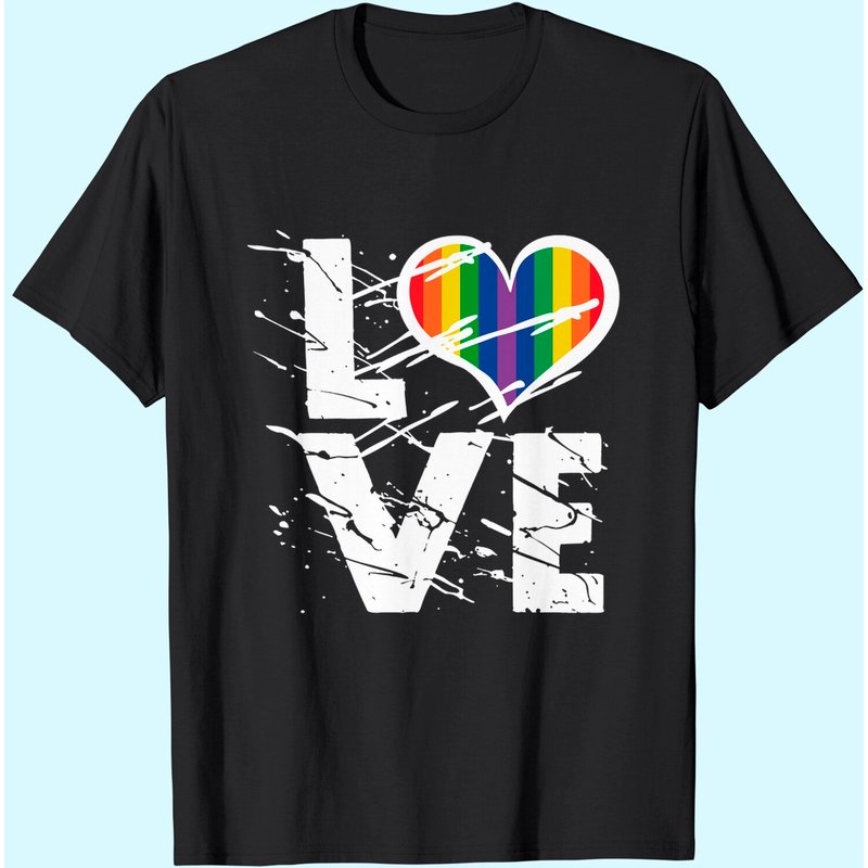 Men's Love Rainbow Heart T-Shirt LGBTQ Pride Top — Mens T Shirts