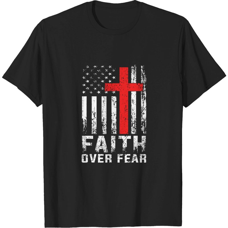 T-shirt pour hommes, foi sur la peur, drapeau chrétien américain — T-shirts pour hommes
