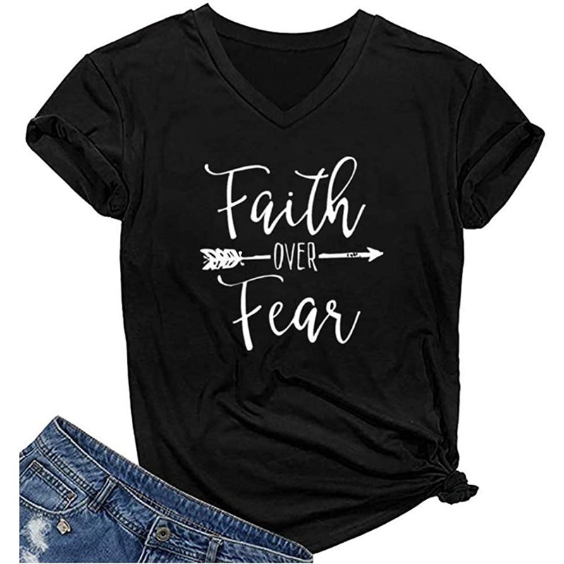 T-shirt pour hommes Faith Over Fear T-shirt graphique chrétien décontracté — T-shirts pour hommes