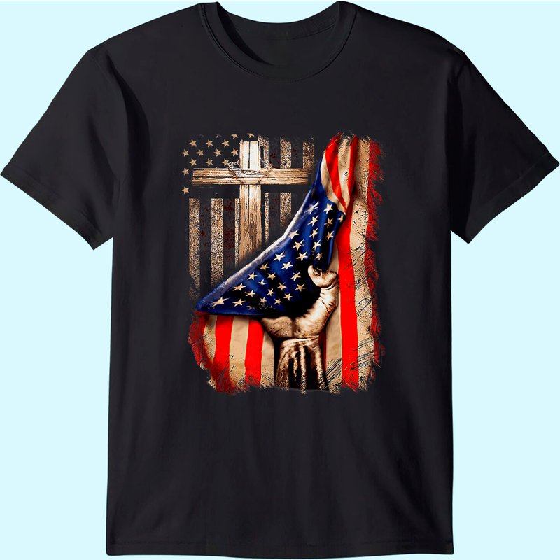 T-shirt Vintage pour hommes, foi sur la peur, croix chrétienne, drapeau américain — T-shirts pour hommes