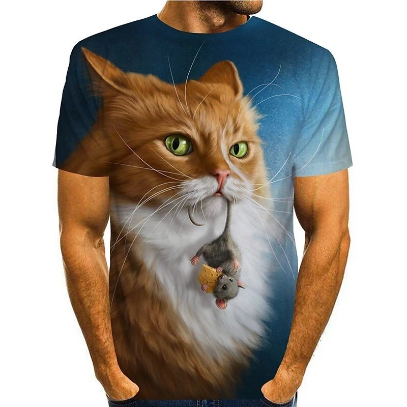T-shirt graphique à manches courtes pour hommes avec chat imprimé en 3D — T-shirts pour hommes