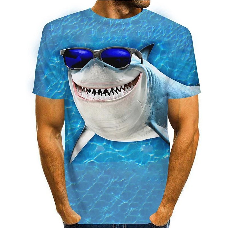T Shirt 3d Graphic Shark Print Short Sleeve Daily Tops — T-shirts pour hommes