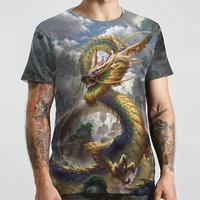 3d Print Dragon Graphic Prints Short Sleeve Casual Tops Unisex Tee T-shirt — Mens T Shirts