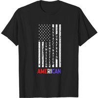 Unmasked Unmuzzled Unvaccinated Unafraid American Flag Fan T-shirt — T-shirts pour hommes